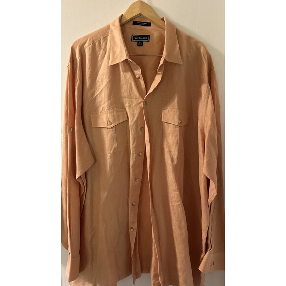 Paul Fredrick Linen Shirt Mens 3XLT Peach Roll Tab Long Sleeve Button Up Relaxed - Picture 2 of 11